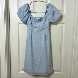 Altar’d State Square Neck Blue Metallic Stitch Puff Sleeve Dress Size XS